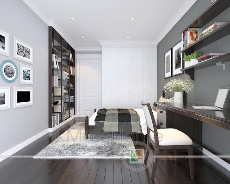 Không gian nội thất phòng ngủ chung cư mang đậm chất hiện đại từ màu sắc tới phong cách trang trí phù hợp với độ tuổi trẻ trung sáng tạo