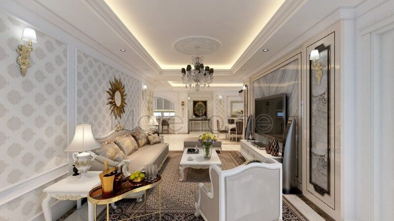 Không gian tiếp khách ấn tượng hơn với mẫu bàn trà tân cổ điển