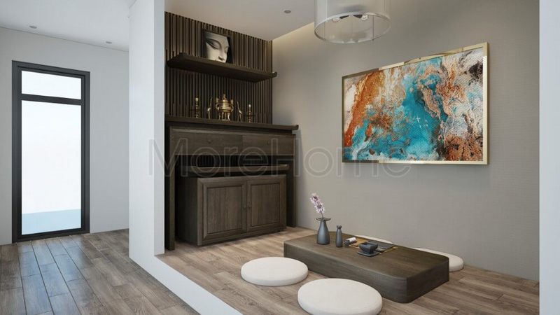 Mẫu tủ thờ gia tiên bằng gỗ óc chó cho không gian nhà phố đẹp hiện đại