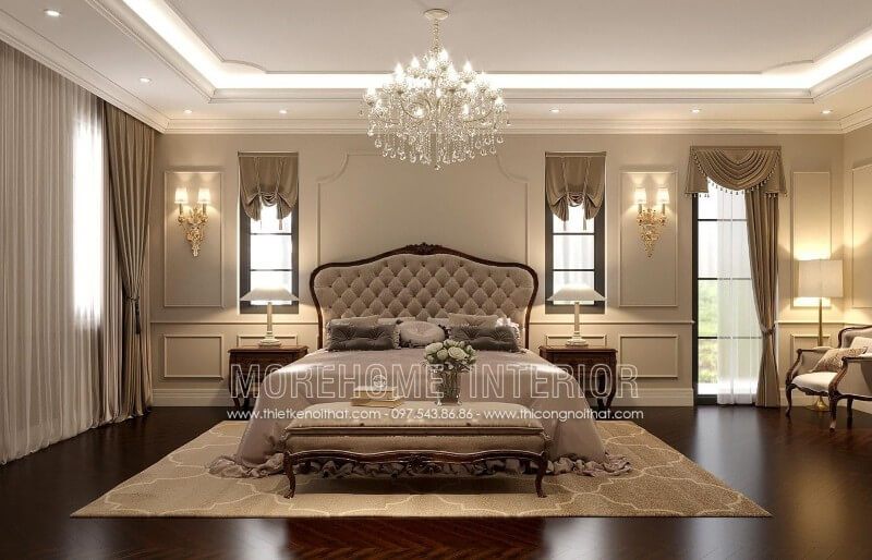 Giường ngủ tân cổ điển gỗ óc chó bọc vải cao cấp tinh tế - Sản phẩm nội thất phòng ngủ cao cấp
