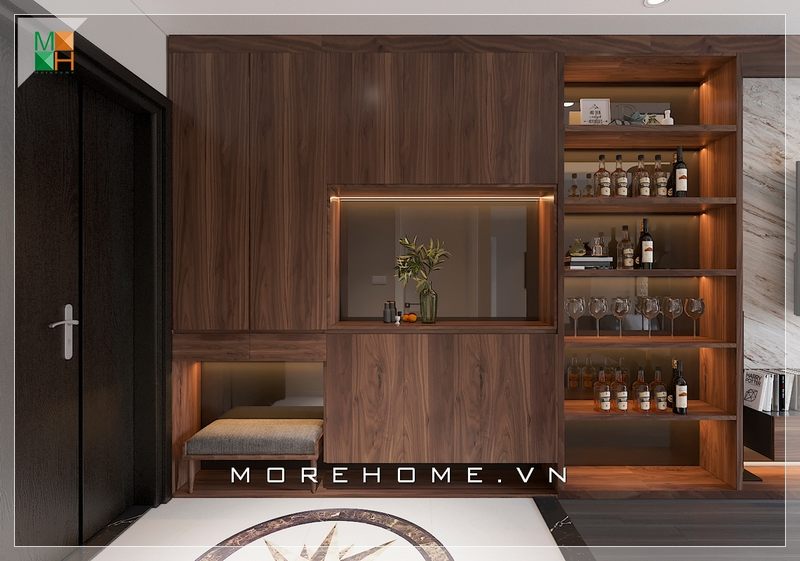 Mẫu tủ giầy gỗ óc chó đẹp, tiện nghi cho không gian phòng khách