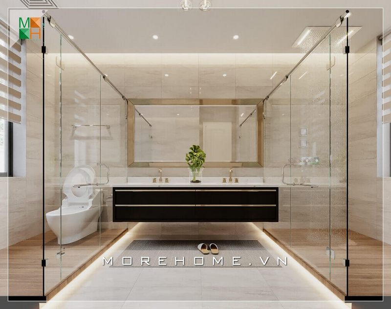 Mẫu thiết kế phòng tắm phong cách hiện đại cho biệt thự, nhà phố có diện tích phòng tắm lớn